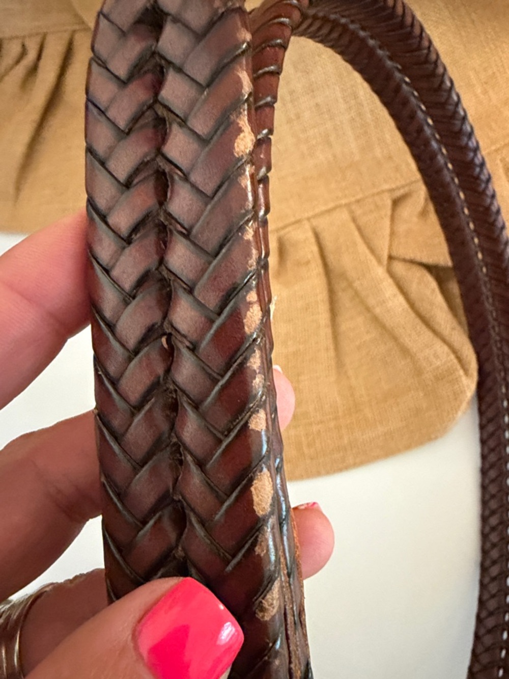 Fossil Leather Belt Braided Brass Buckle Distressed 112472 Brown Sz 90/36 - Picture 7 of 11